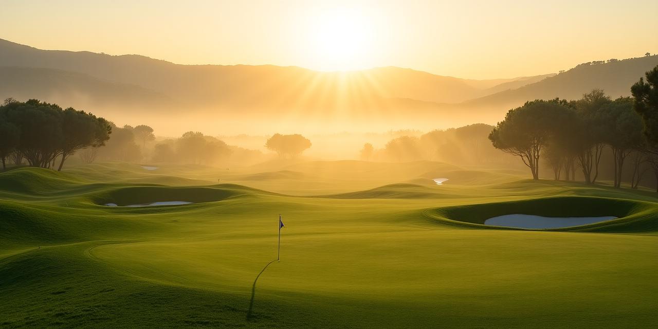 Vista panoramica rilassante del campo da golf Dante's Divot al mattino