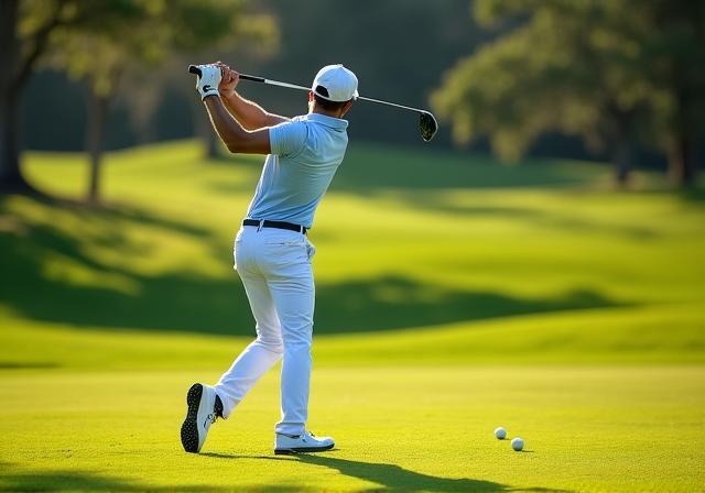 Giocatore di golf che esegue uno swing fluido