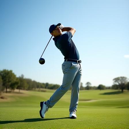 Golfista fermo nella posizione di backswing massimo
